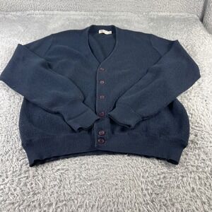 Quanpaca St Croix Mens Navy Blue Wool V Neck Button Up Cardigan Sweater XL